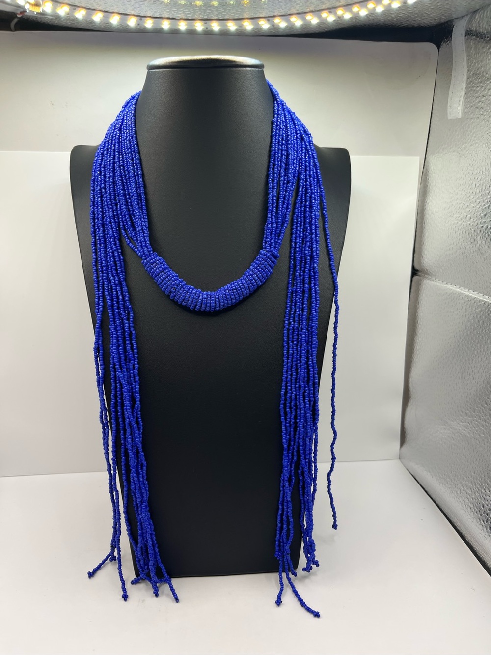 Lariat Multi-Strand Royal Blue Beaded Necklace 50”